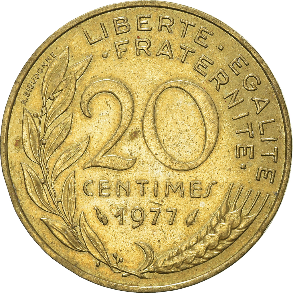 Moneda, Francia, 20 Centimes, 1977