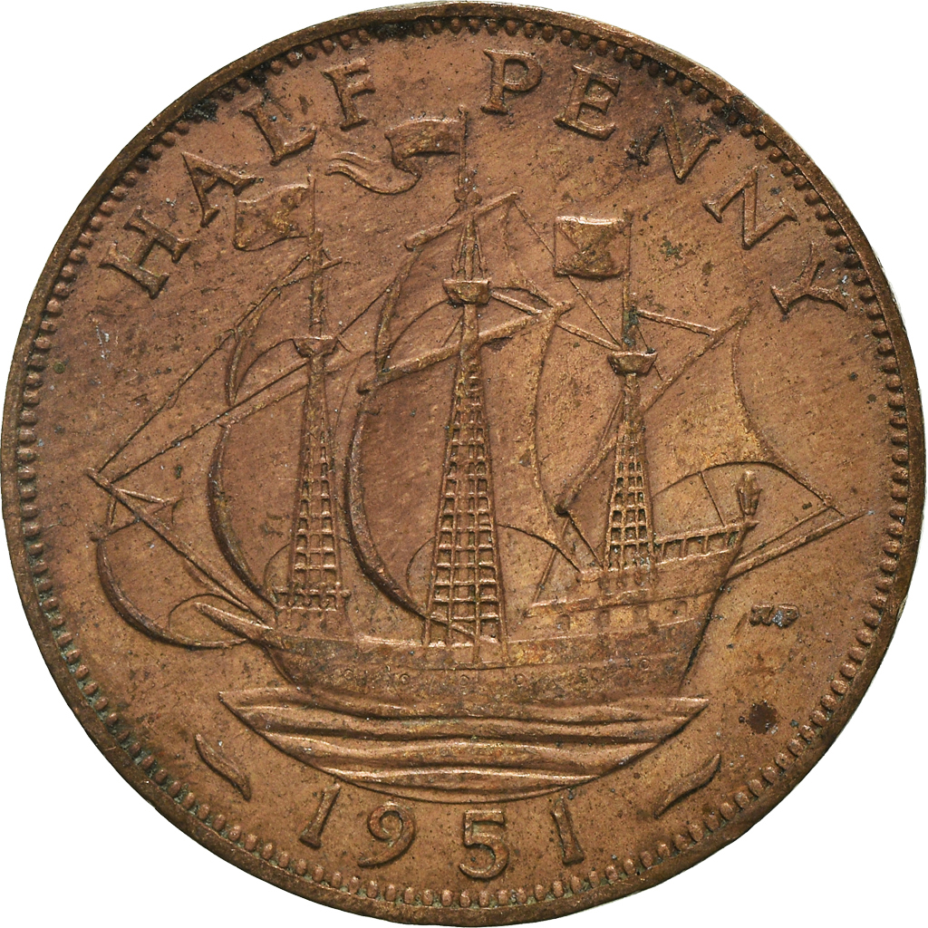 Moneda, Gran Bretaña, 1/2 Penny, 1951