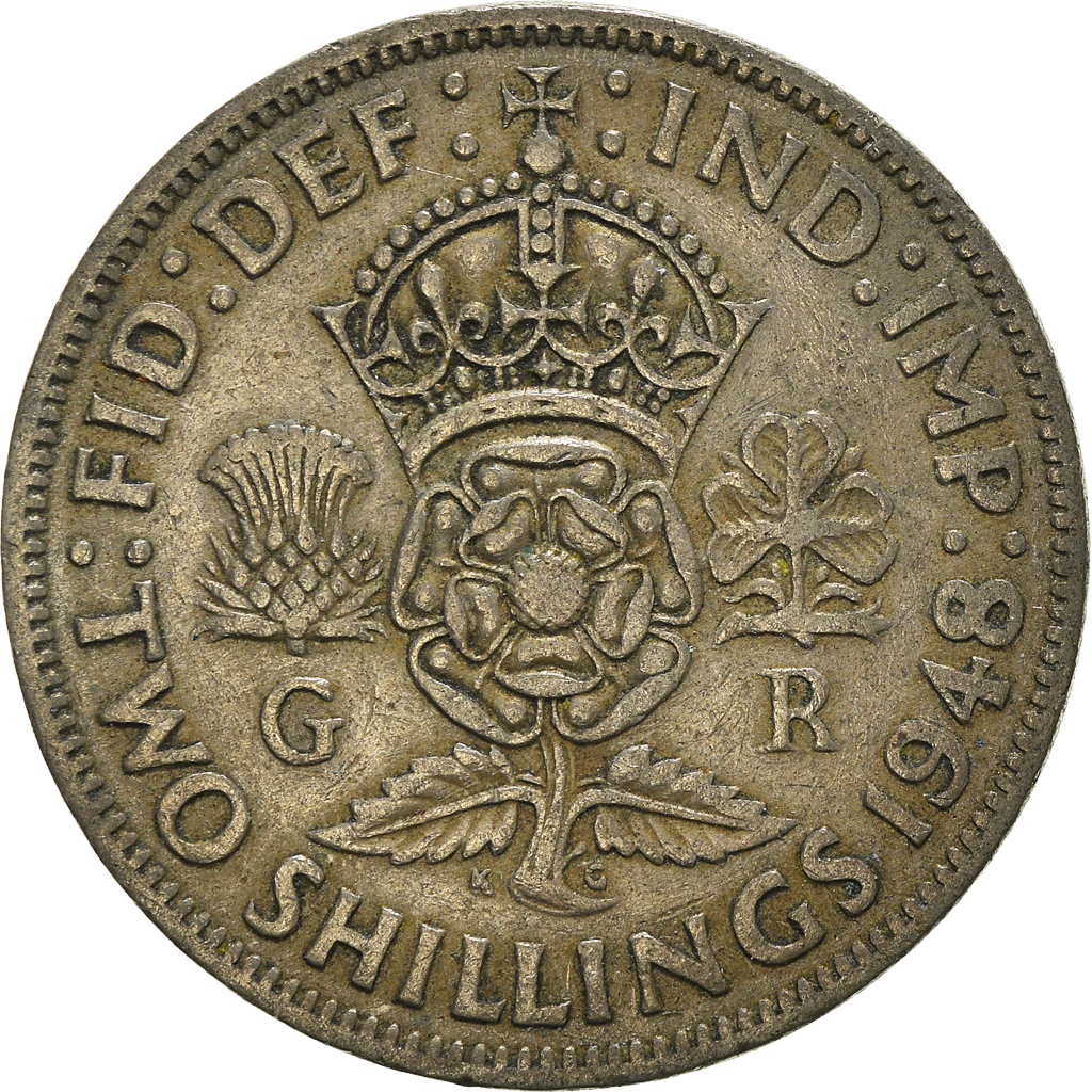 Moneda, Gran Bretaña, Florin, Two Shillings, 1948