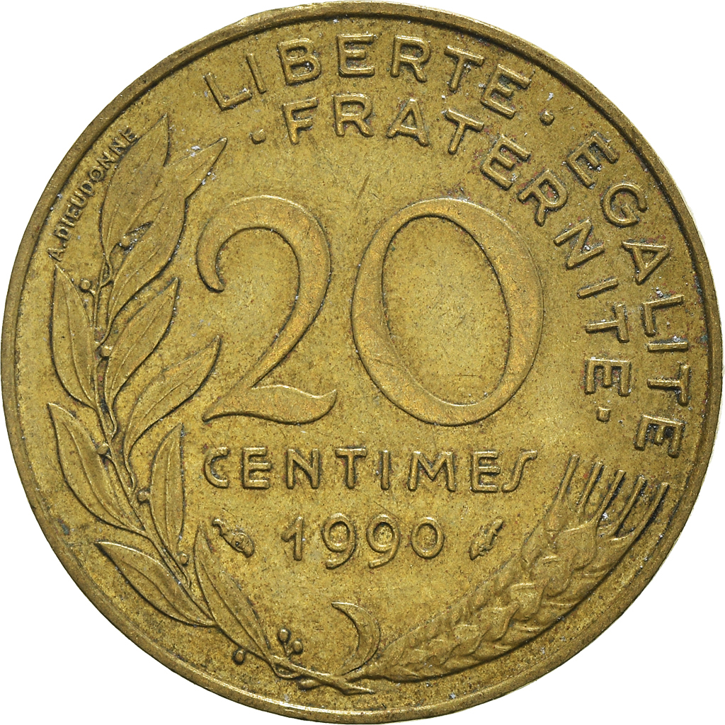 Moneda, Francia, 20 Centimes, 1990