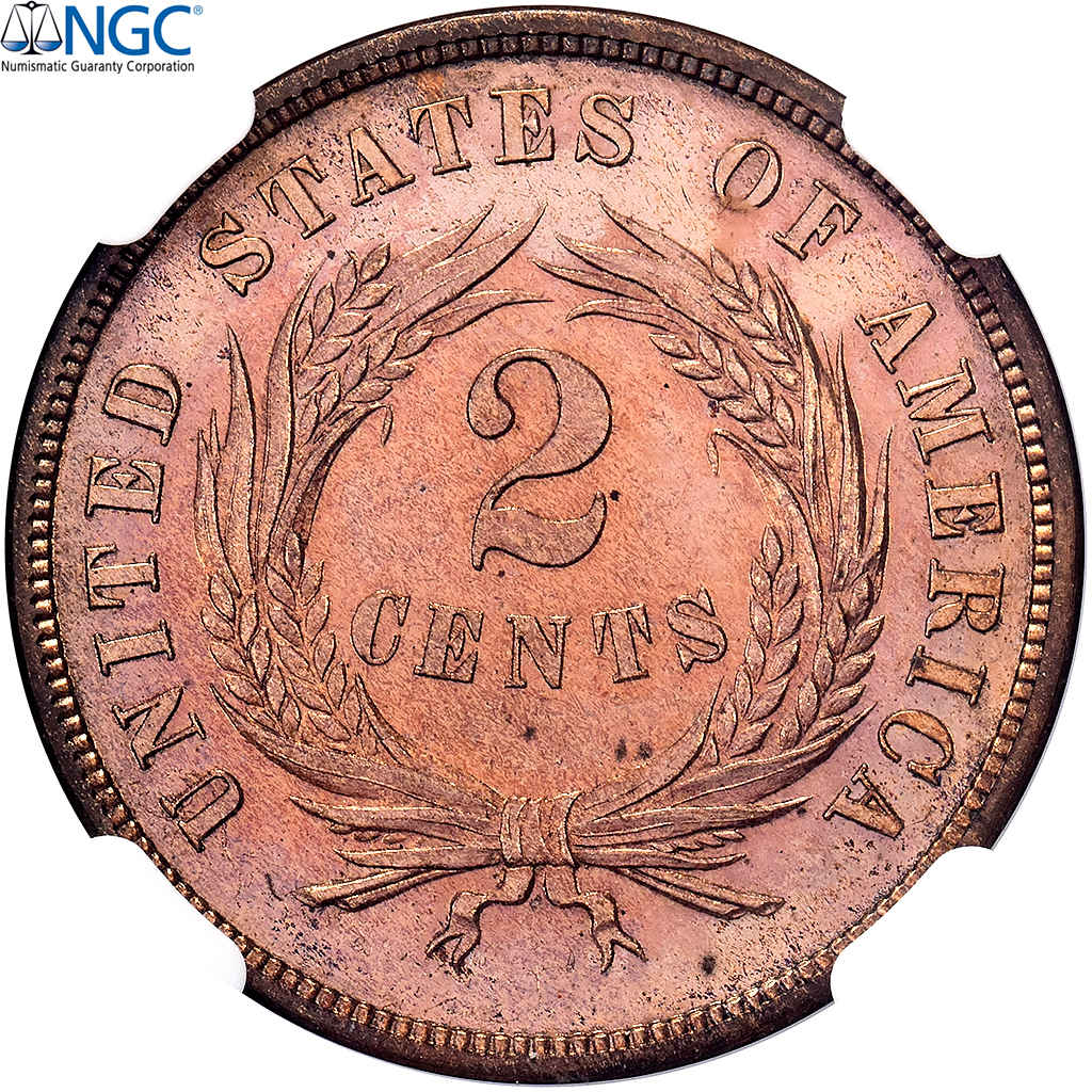 United States, 2 Cents, Union Shield, 1871, Philadelphia, Proof, Bronze, NGC