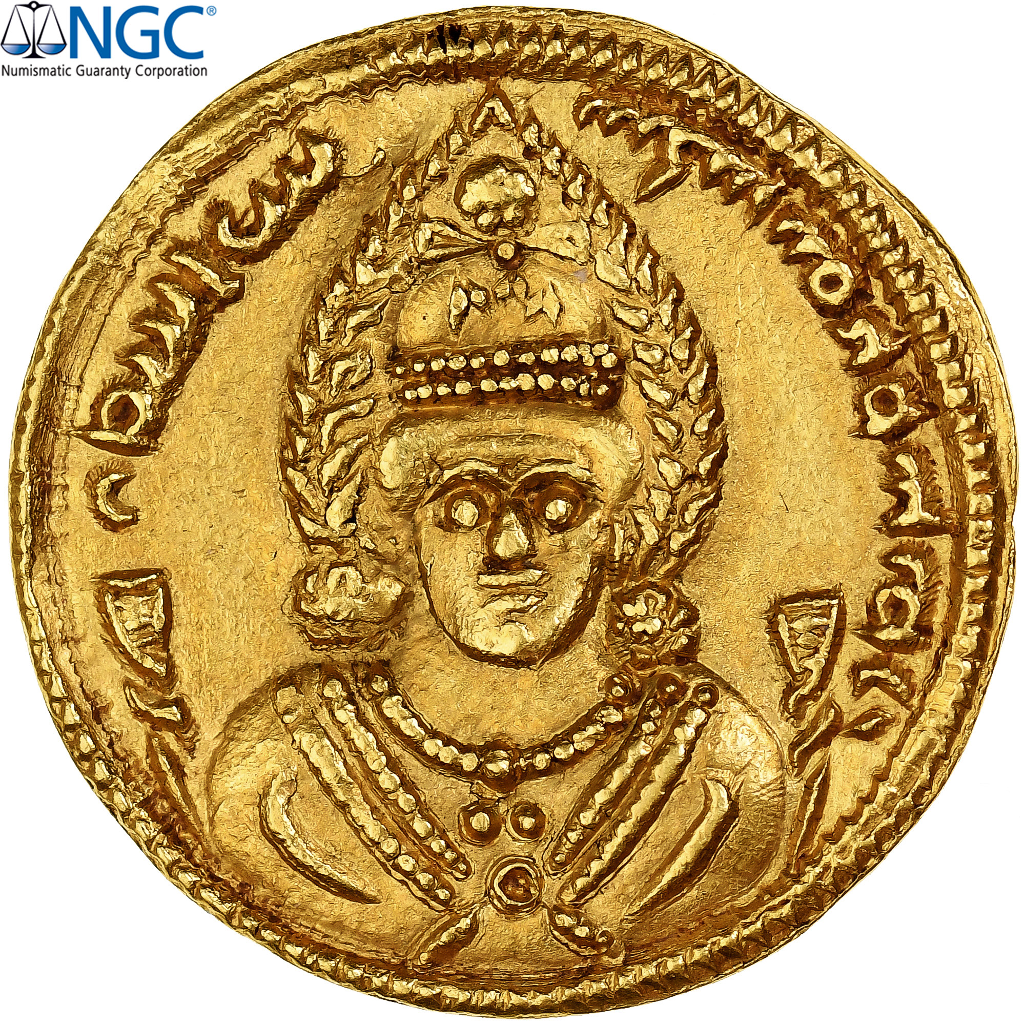 Sasanian Kings, Khusrau II, Dinar, RY 21 (610/611), Gold, NGC, Ch AU