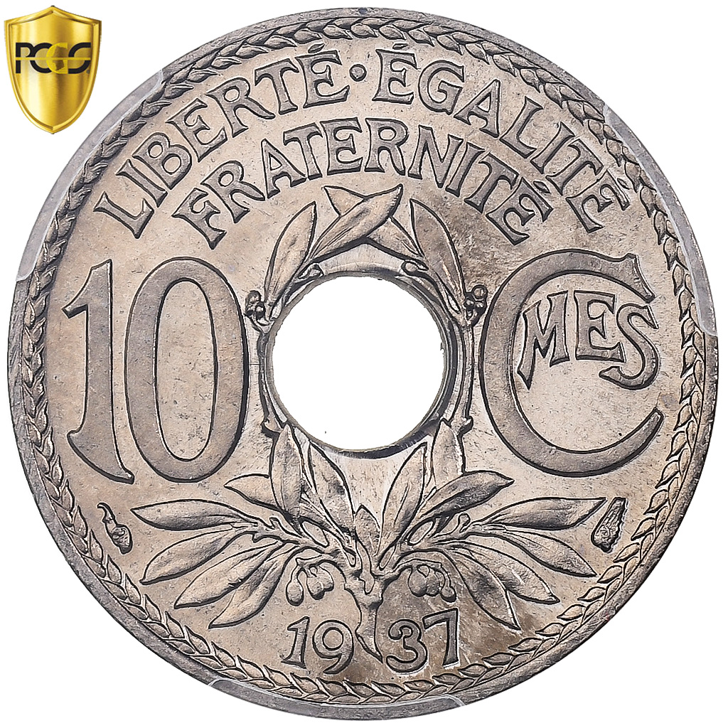 France, 10 Centimes, Lindauer, 1937, Paris, Copper-nickel, PCGS, MS67