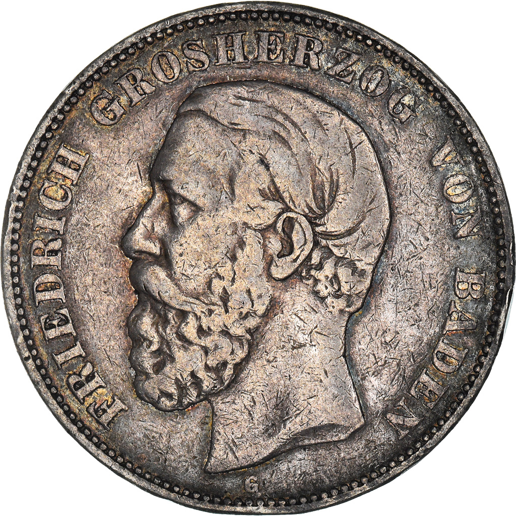 Coin, German States, BADEN, Friedrich I, 5 Mark, 1875, Stuttgart, EF