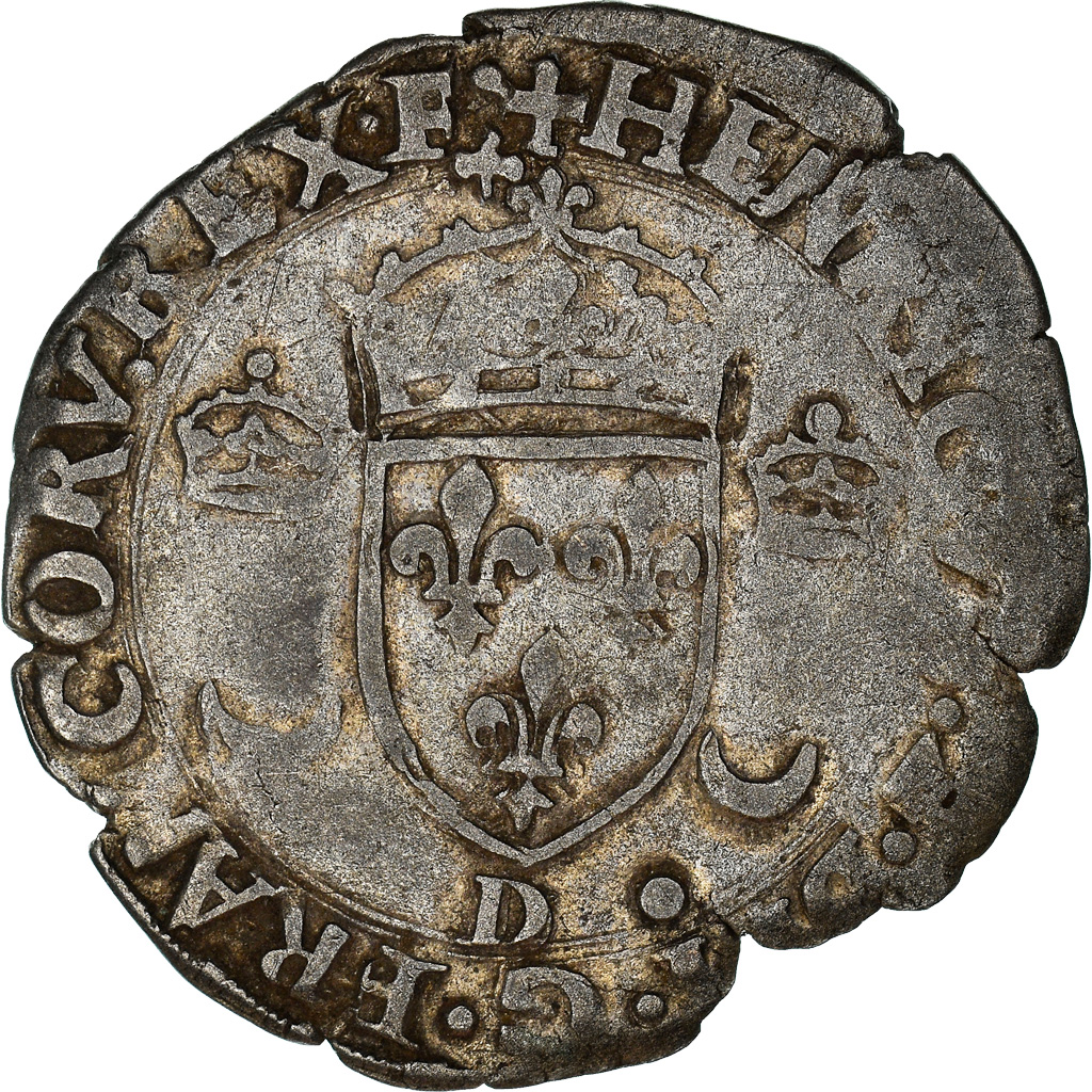 Coin, France, Henri II, Douzain aux croissants, 1554, Lyon, , Billon