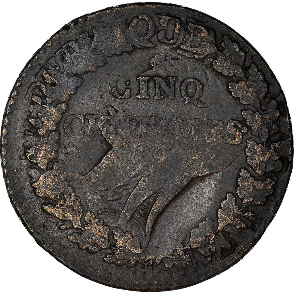 Coin, France, Dupré, 5 Centimes, AN 5, Refrappage du Décime, 