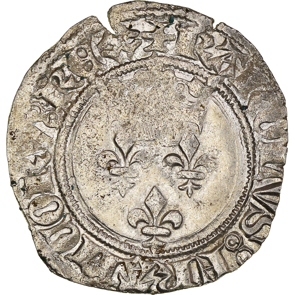 Coin, France, Charles VI, Florette, Tournai, EF, Billon, Duplessy:387A