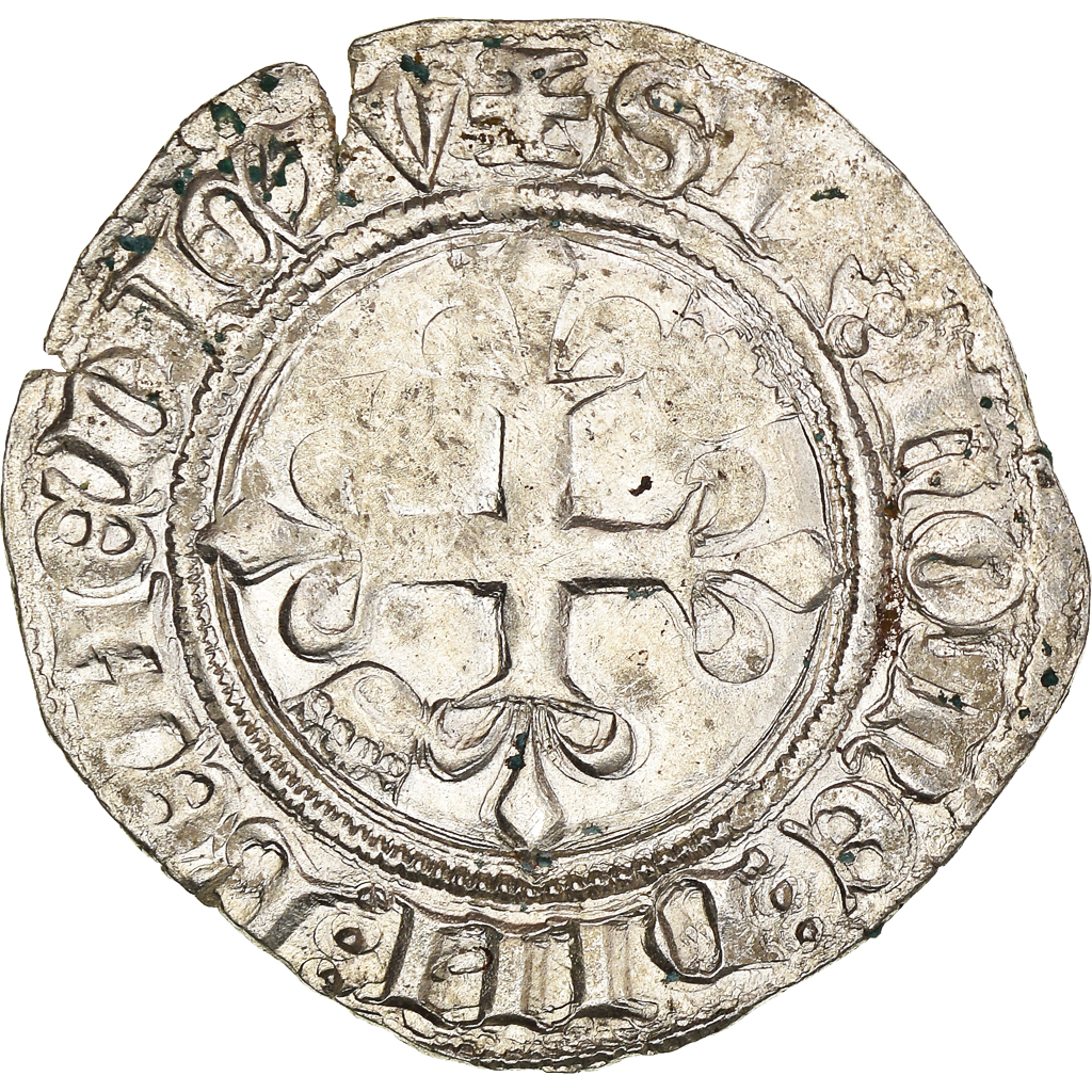 Coin, France, Charles VI, Florette, Tournai, EF, Billon, Duplessy:387A