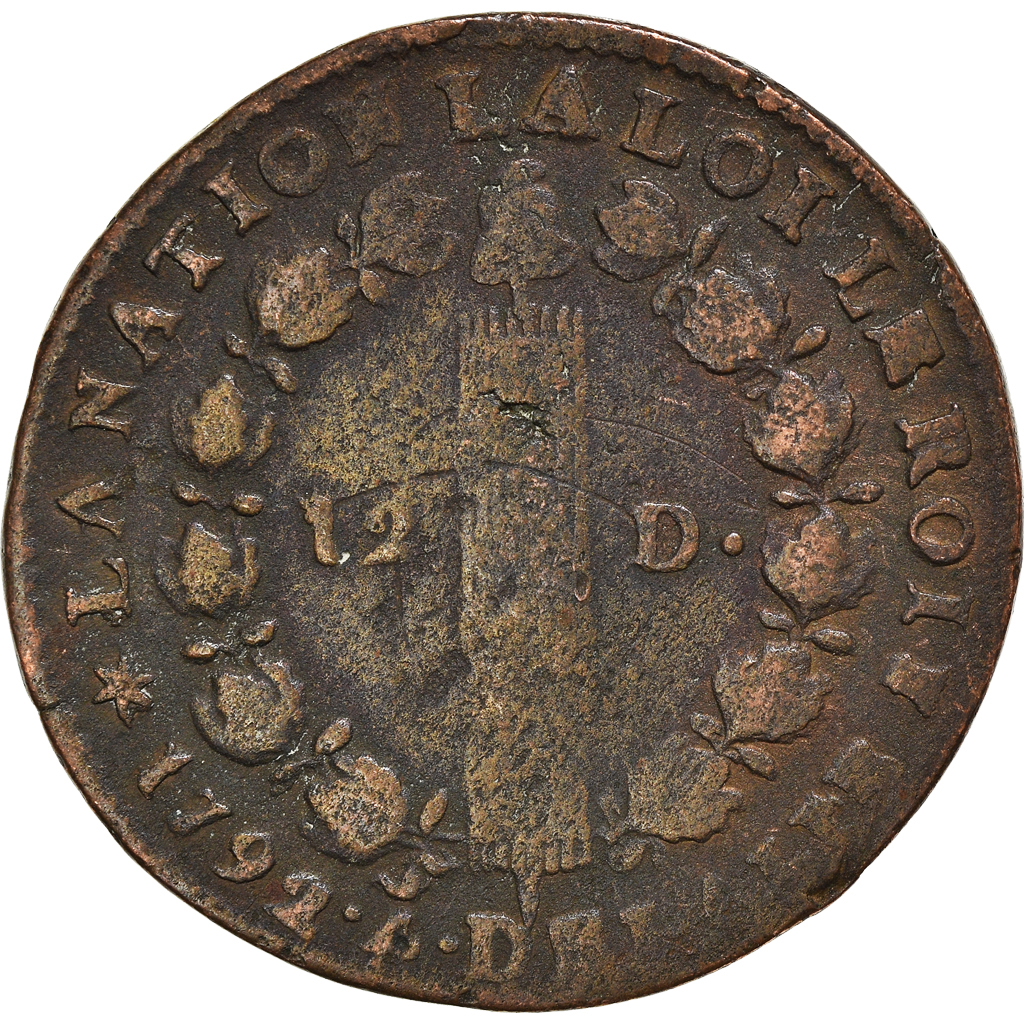 Coin, France, Louis XVI, 12 deniers françois, 12 Deniers, 1792, Pau, 