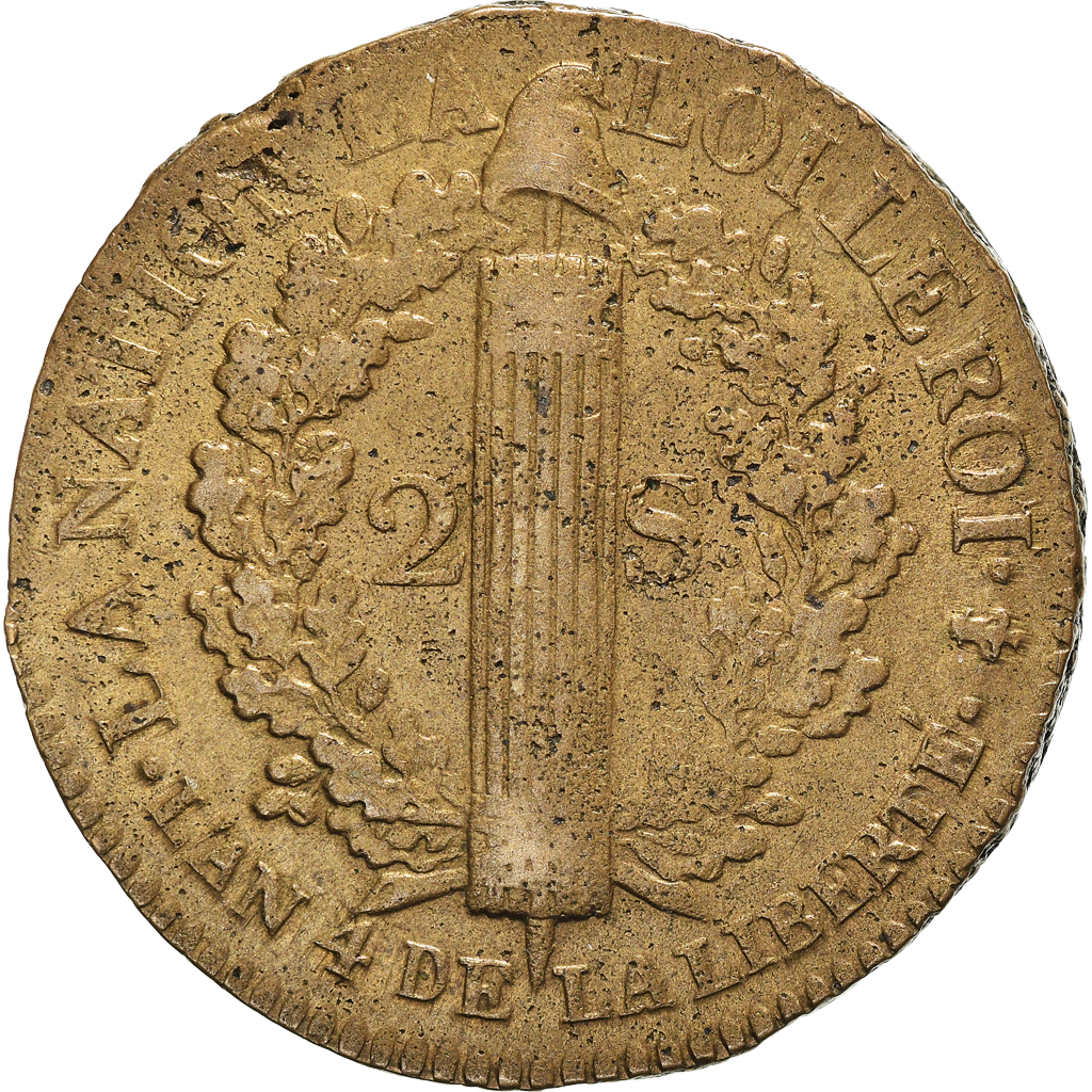 Coin, France, Louis XVI, 2 sols françois, 2 Sols, 1791, Paris, 