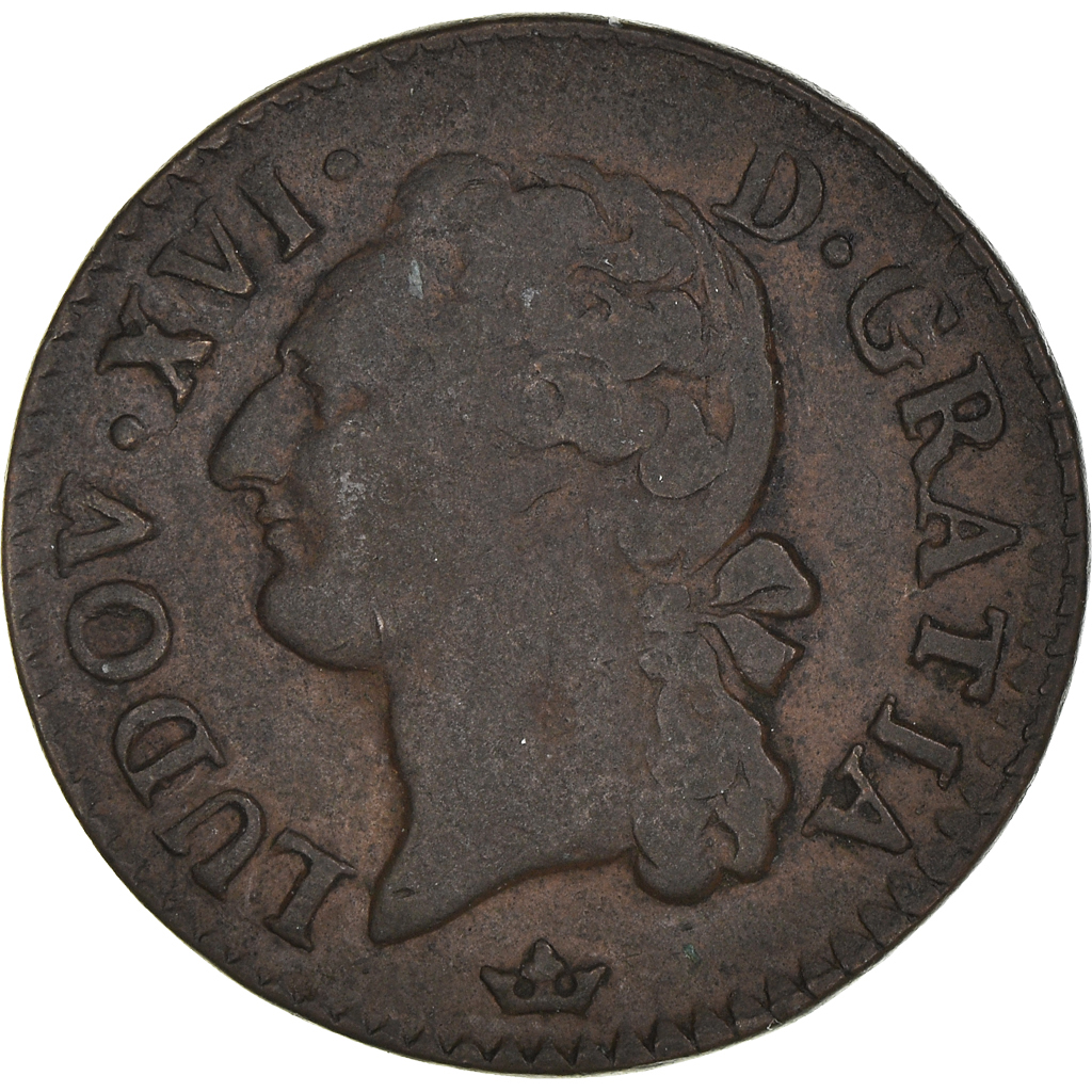 Coin, France, Louis XVI, 1/2 Sol à l'Ecu, 1790, Toulouse, EF, Bronze