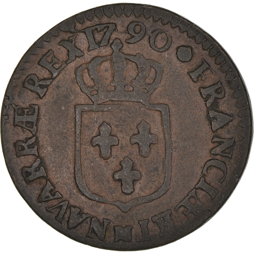 Coin, France, Louis XVI, 1/2 Sol à l'Ecu, 1790, Toulouse, EF, Bronze