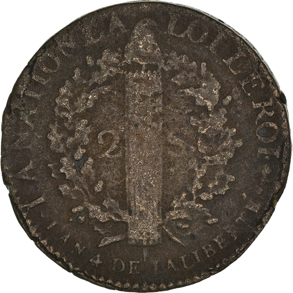 Coin, France, Louis XVI, 2 Sols, 1792, Saumur, , Bronze, Gadoury:25