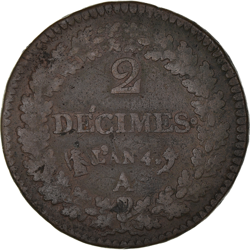 Coin, France, Dupré, 2 Décimes, AN 4, Paris, VF, Bronze, KM:638.1