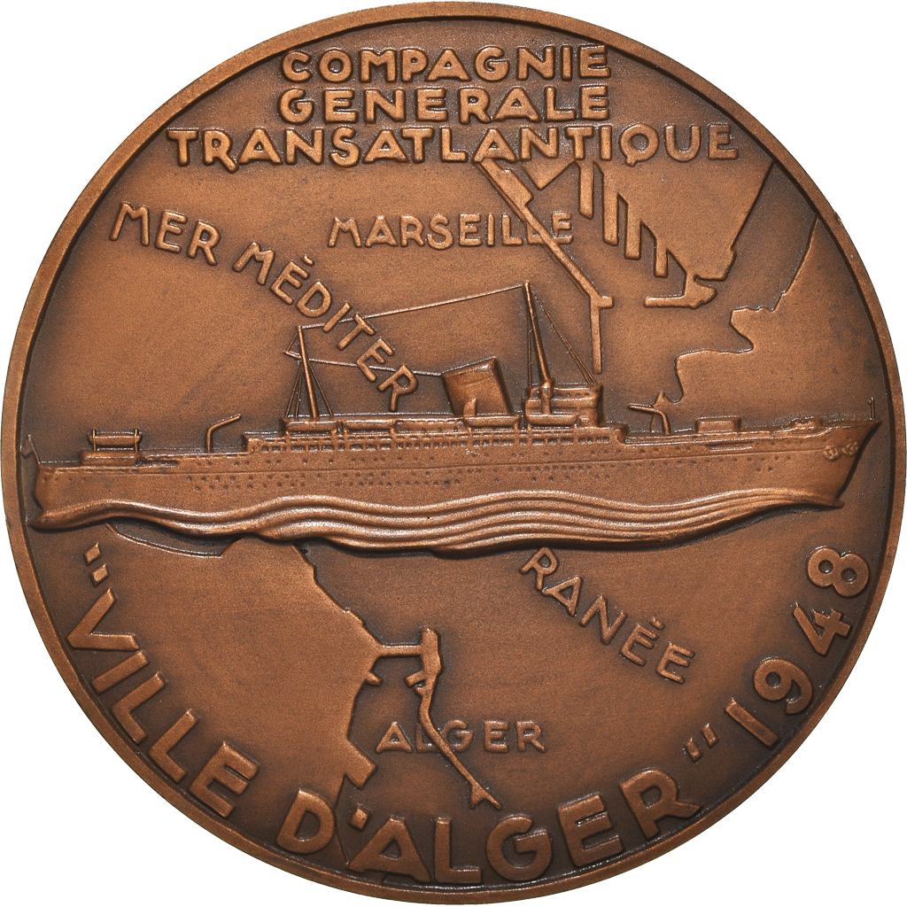 France, Medal, Compagnie Générale Transatlantique, Ville d'Alger, Shipping