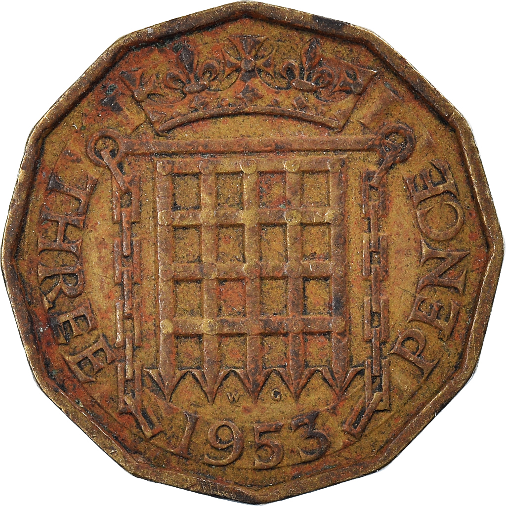 Moneda, Gran Bretaña, 3 Pence, 1953