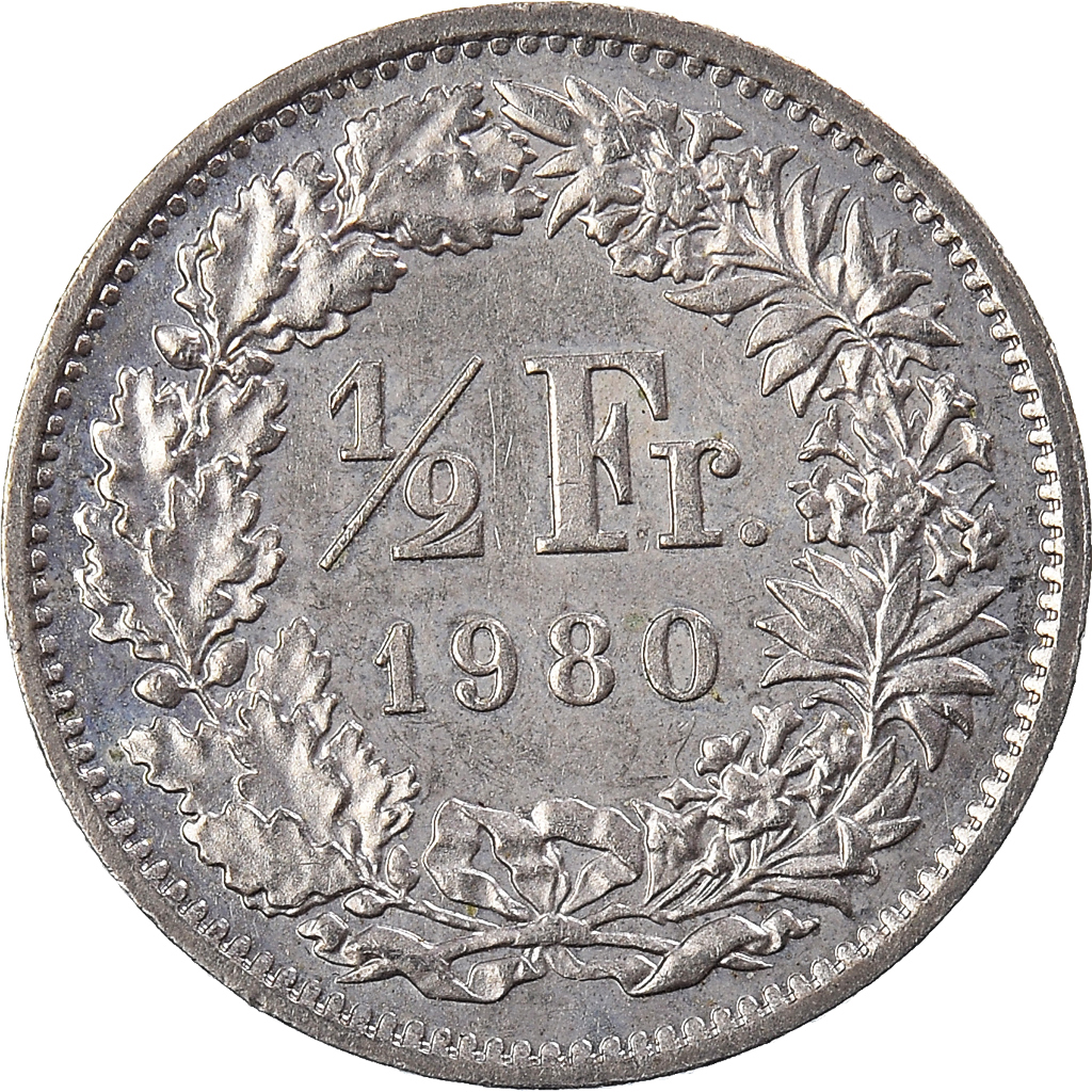 Moneda, Suiza, 1/2 Franc, 1980