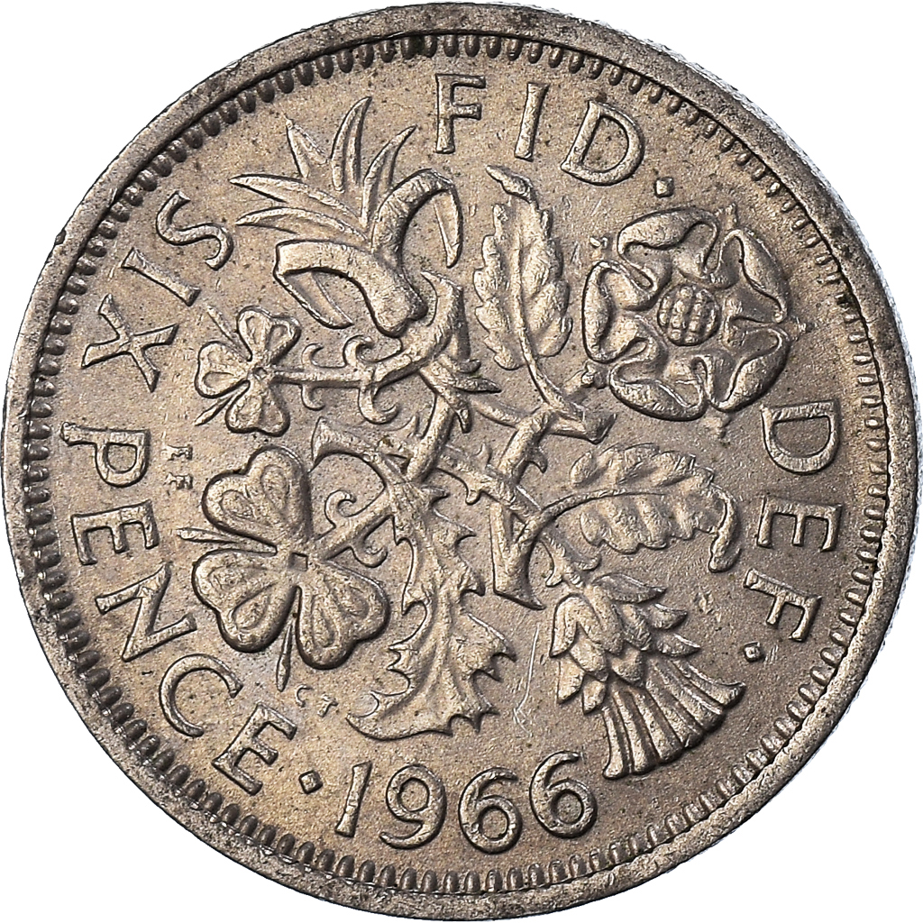 Moneda, Gran Bretaña, 6 Pence, 1966