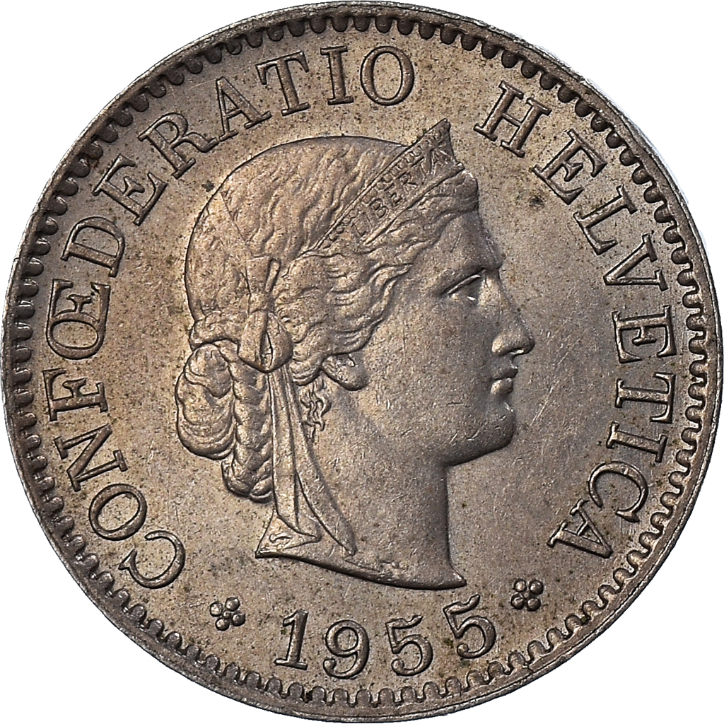Moneda, Suiza, 5 Rappen, 1955