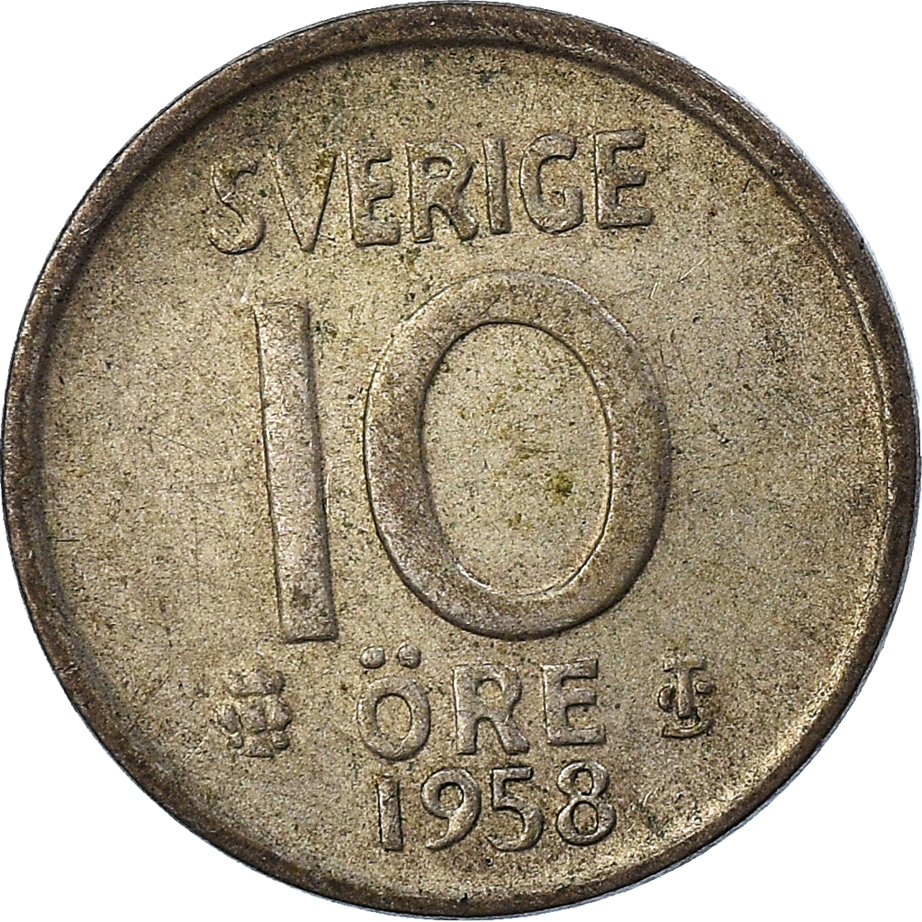 Moneda, Suecia, 10 Öre, 1958