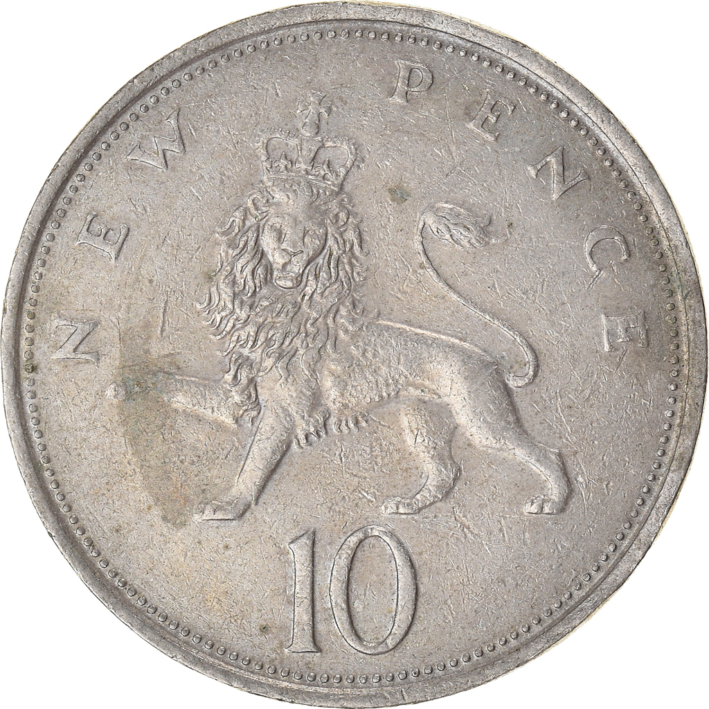 Moneda, Gran Bretaña, 10 New Pence, 1974