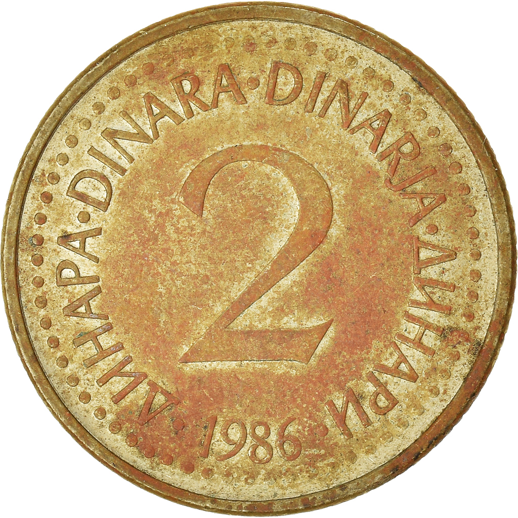 Moneda, Yugoslavia, 2 Dinara, 1986