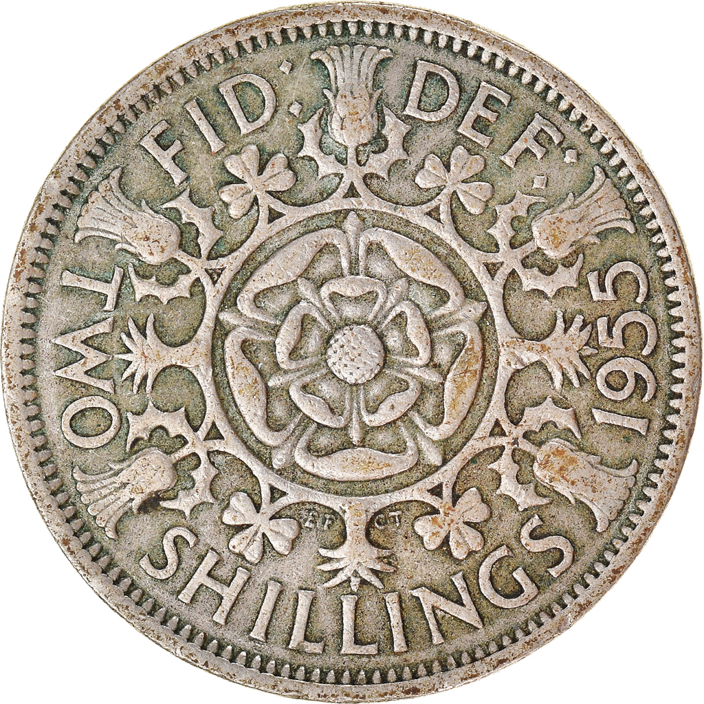Moneda, Gran Bretaña, 2 Shillings, 1955