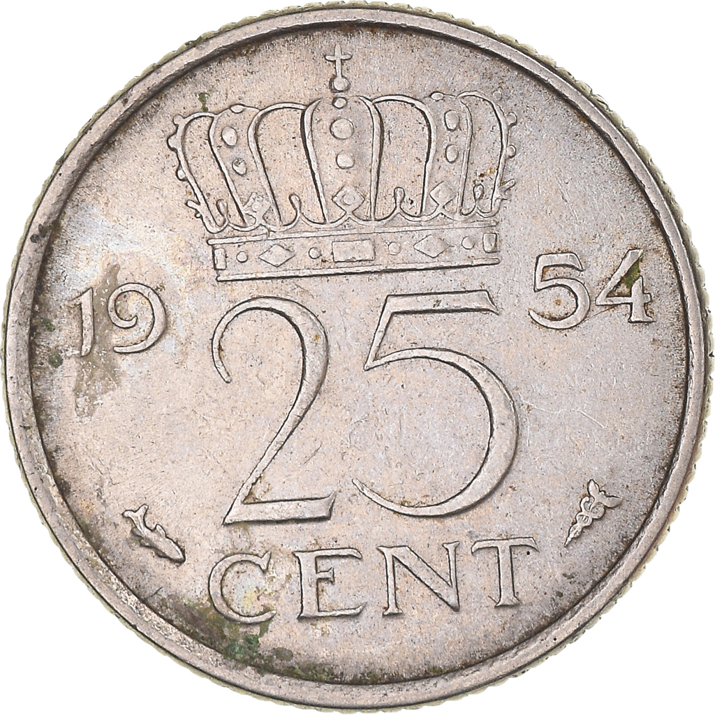 Moneda, Países Bajos, 25 Cents, 1954