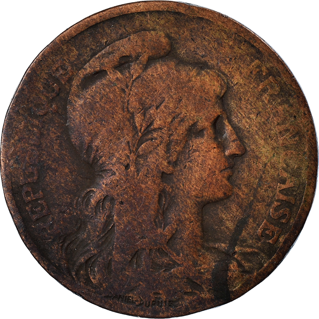Moneda, Francia, 5 Centimes, 1899, BC+, Bronce