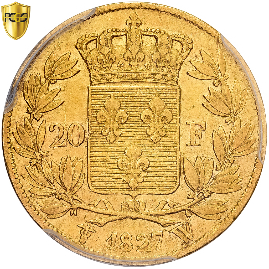 France, Charles X, 20 Francs, 1827, Lille, Gold, PCGS, , Gadoury:1029