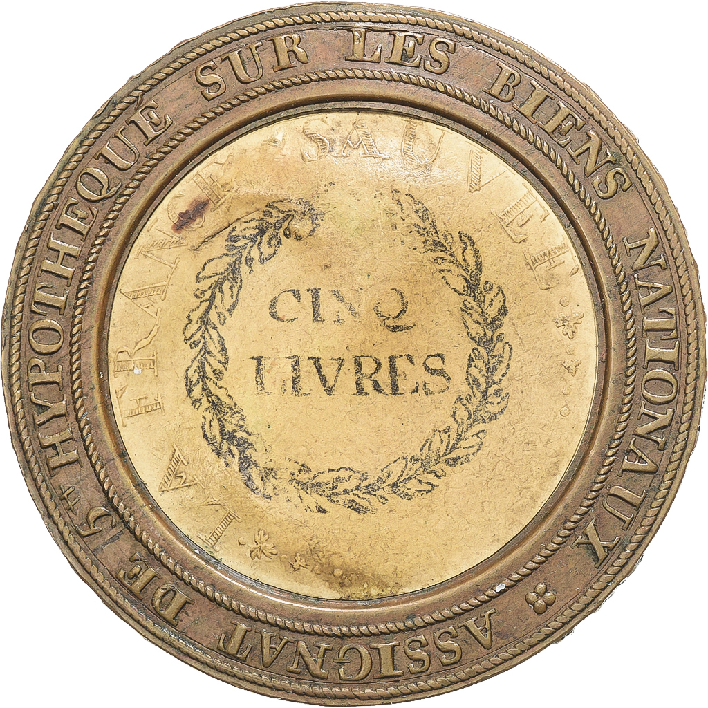 Frankrijk, Louis XVI, Assignat métallique de 5 Livres, 1791, Paris, Bronzen