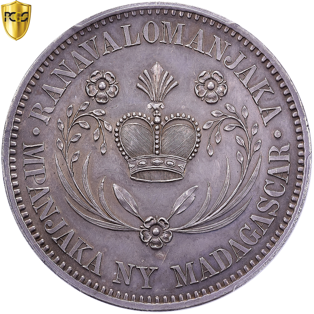 Madagascar, Ranavalona III, 5 Francs, 1883, MDP, Specimen, Silver, PCGS, UNC
