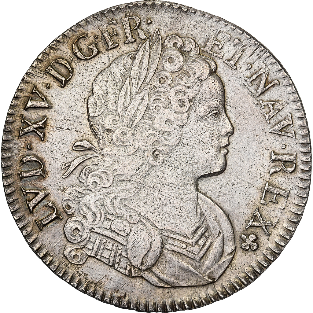 France, Louis XV, Écu de France-Navarre, 1718, Paris, Silver, AU