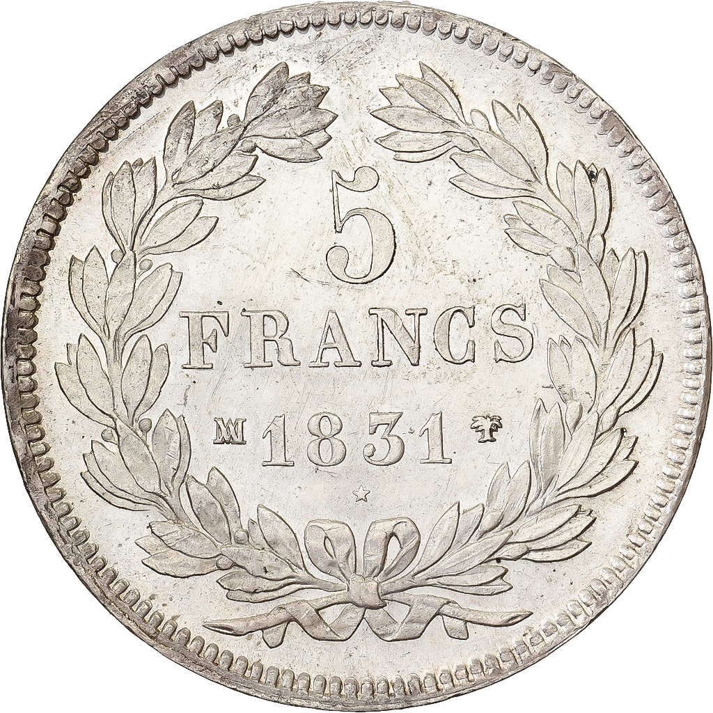 France, Louis Philippe I, 5 Francs, 1831, Marseille, Incuse edge, Silver