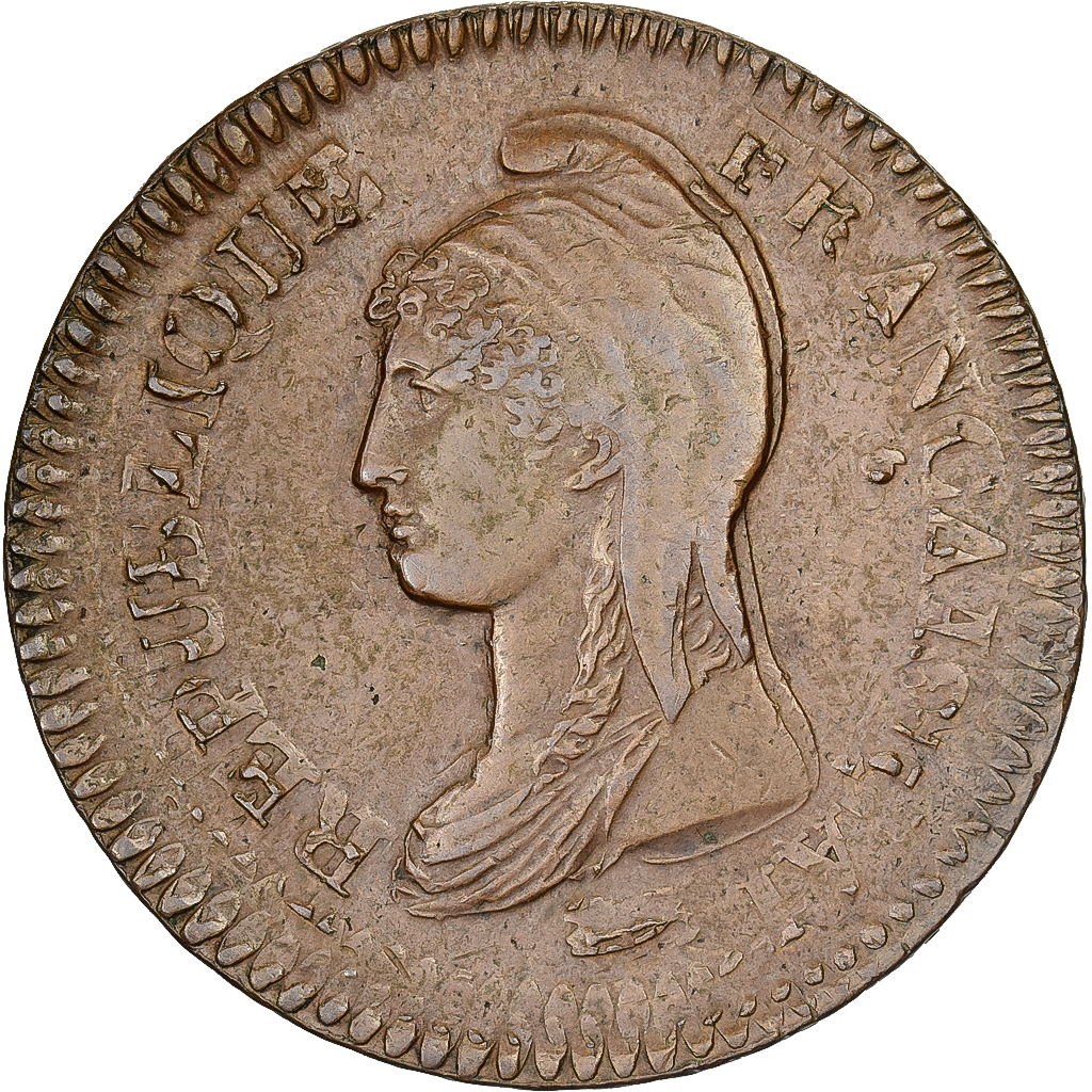 France, 1 Décime, Dupré, AN 5, Paris, 2 Decimes overstrike, Copper