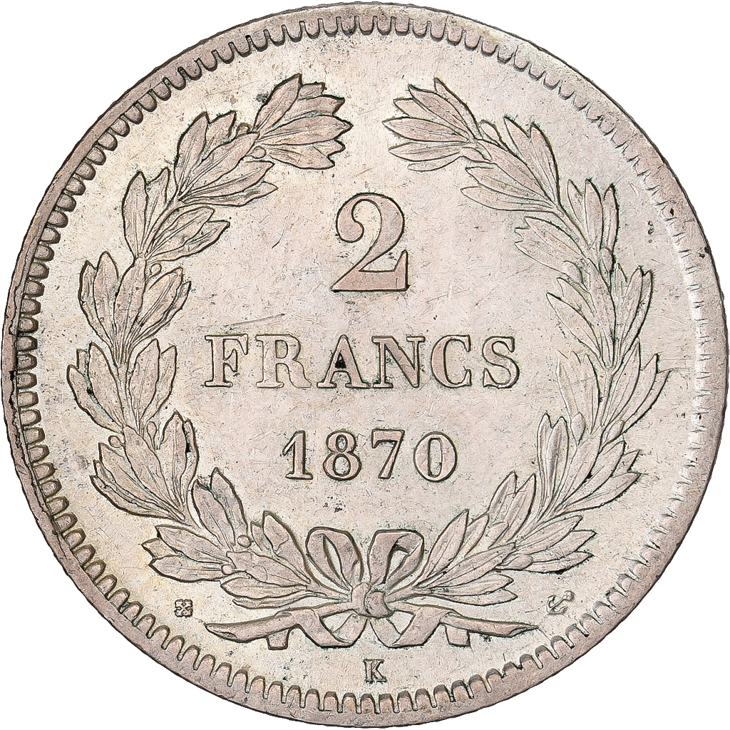 France, 2 Francs, Cérès, 1870, Bordeaux, Anchor, Silver, MS