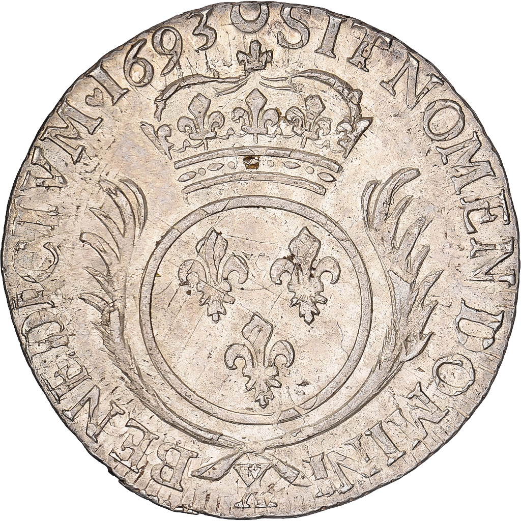 France, Louis XV, 1/4 Ecu aux palmes, 1693, Amiens, reformed, Silver, AU