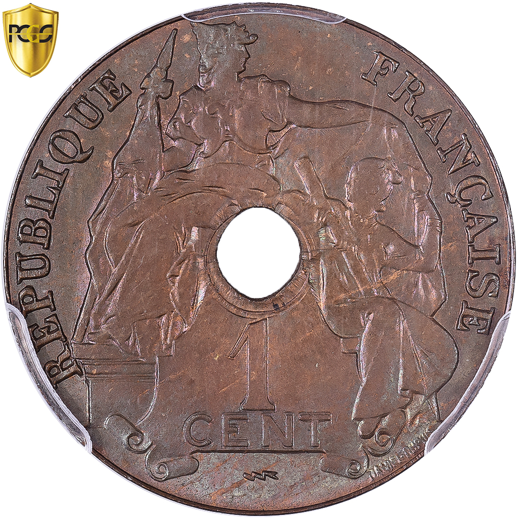 French Indochina, 1 Cent, 1923, Poissy, Pattern, Bronze, PCGS, SP65BN