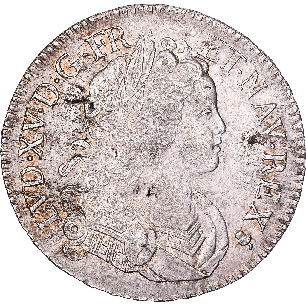 France, Louis XV, Écu de France-Navarre, 1718, Reims, Silver, AU
