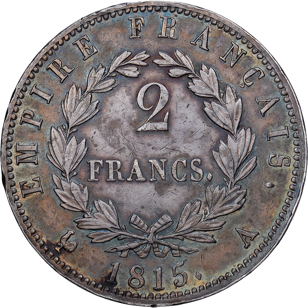 France, Napoleon I, 2 Francs, 1815, Paris, Cent Jours, Silver, AU