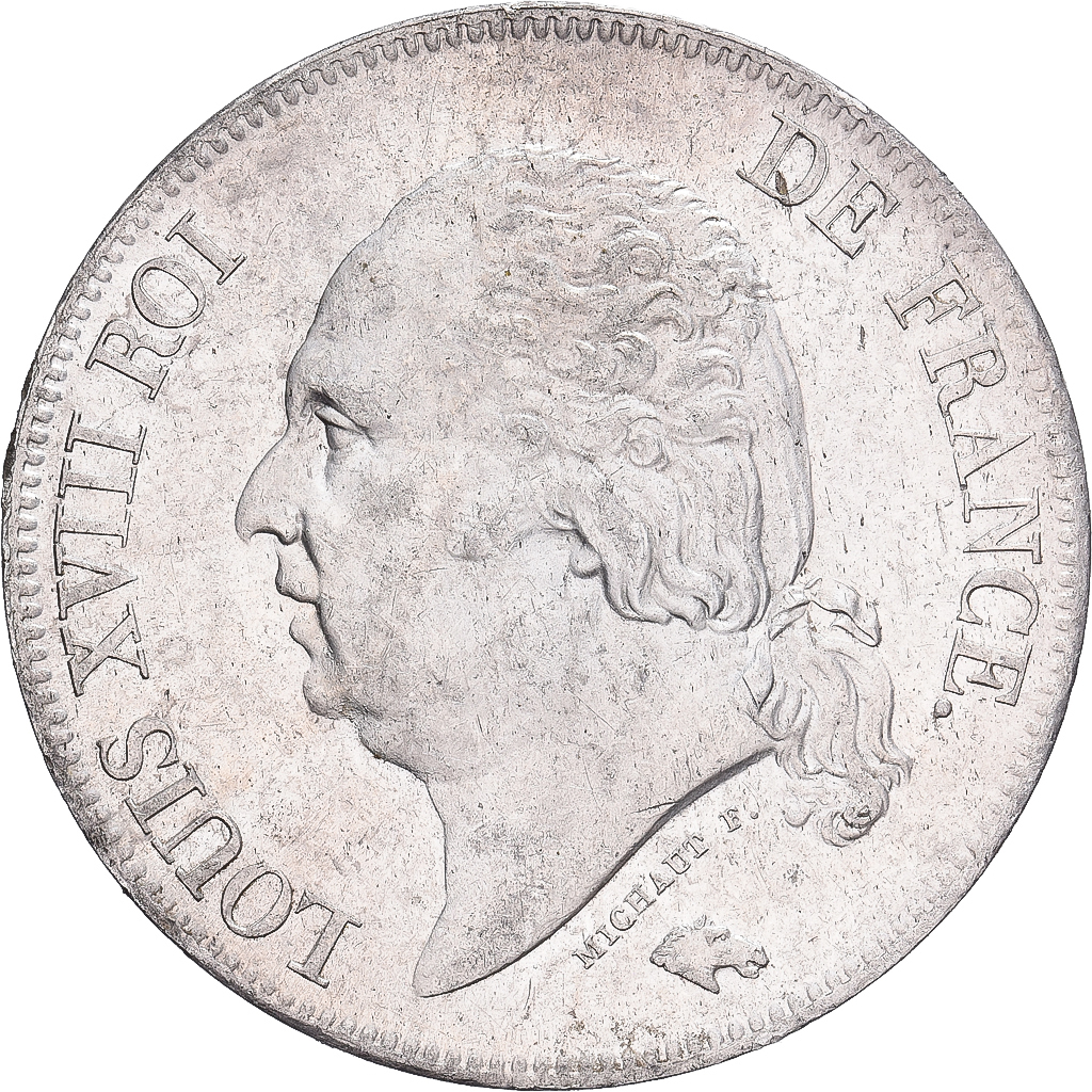France, Louis XVIII, 5 Francs, 1824, Lille, Silver, MS, Gadoury:614