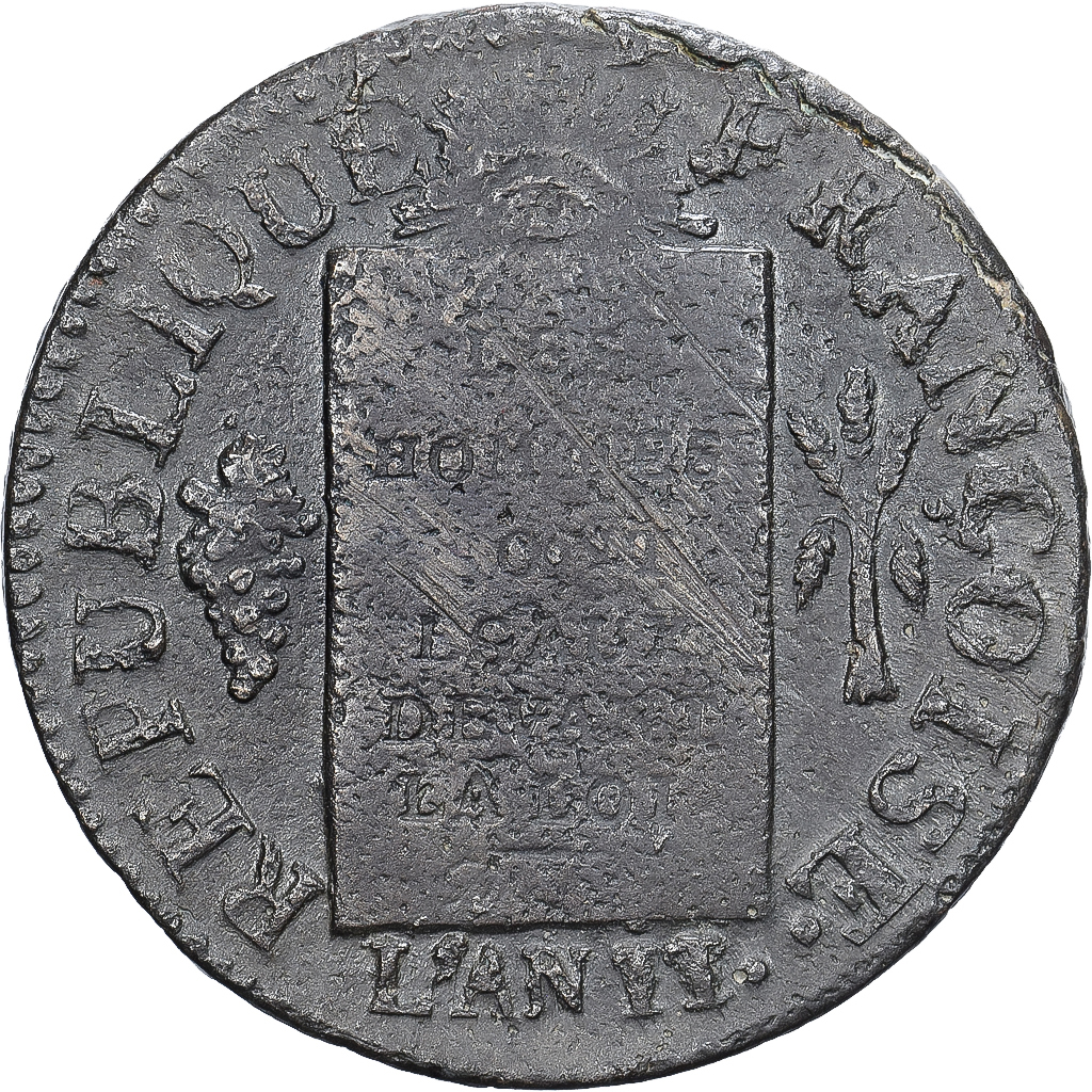 France, Sol à la balance Françoise, 1793, Lille, Bronze, AU