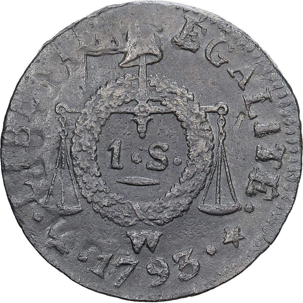 France, Sol à la balance Françoise, 1793, Lille, Bronze, AU