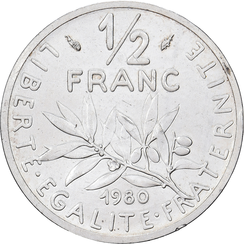 France, 1/2 Franc, Semeuse, 1980, MDP, Piéfort, Silver, MS